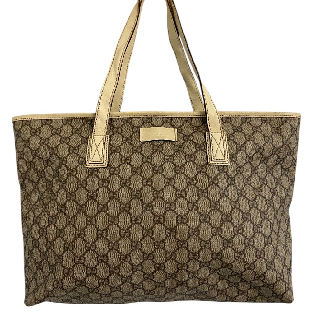 Gucci GG Supreme Monogram Coated Canvas Medium Joy Tote Ivory Leather Trim w COA